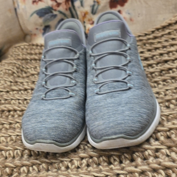 Skechers Women's Blue and Gray Slip In Sneakers - Picture 6 of 9